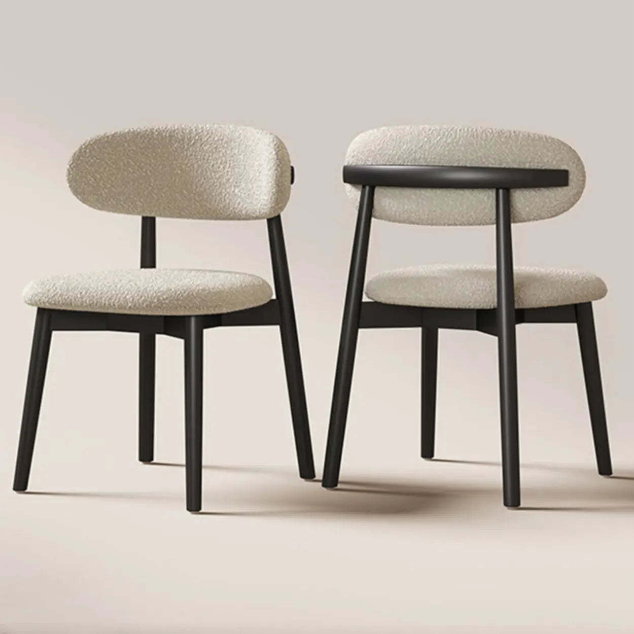 Beige Open-Back Round Padded Wood Dining Chair — Natural