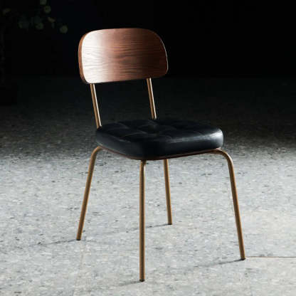 Open-Back Tufted Leather Metal Dining Chair