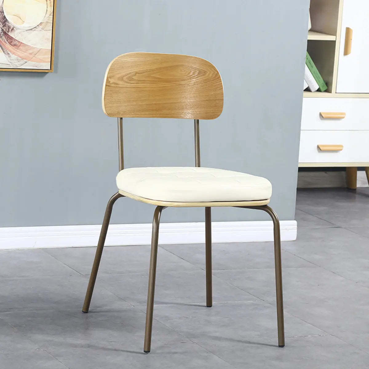 Open-Back Tufted Leather Metal Dining Chair