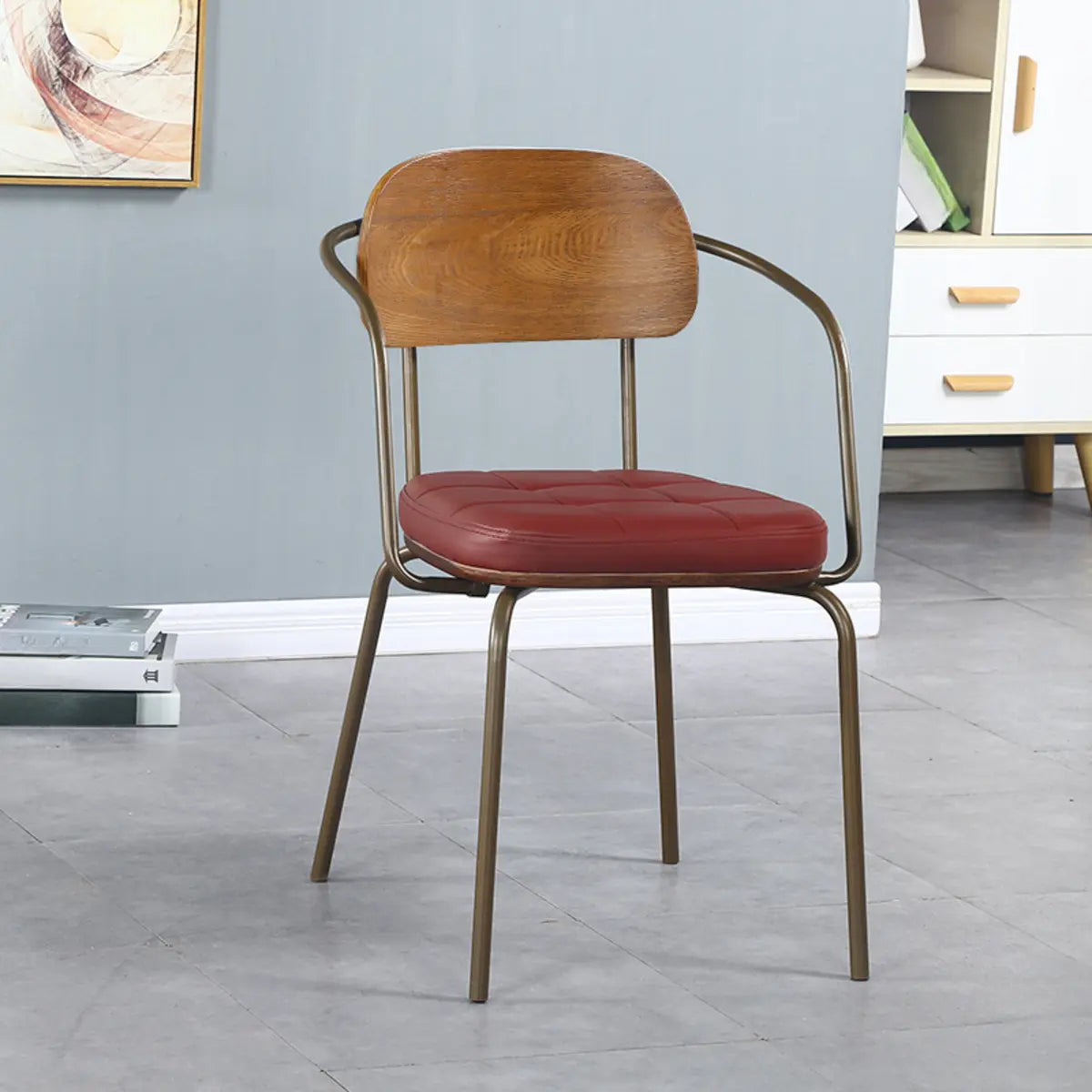 Open-Back Tufted Leather Metal Dining Chair