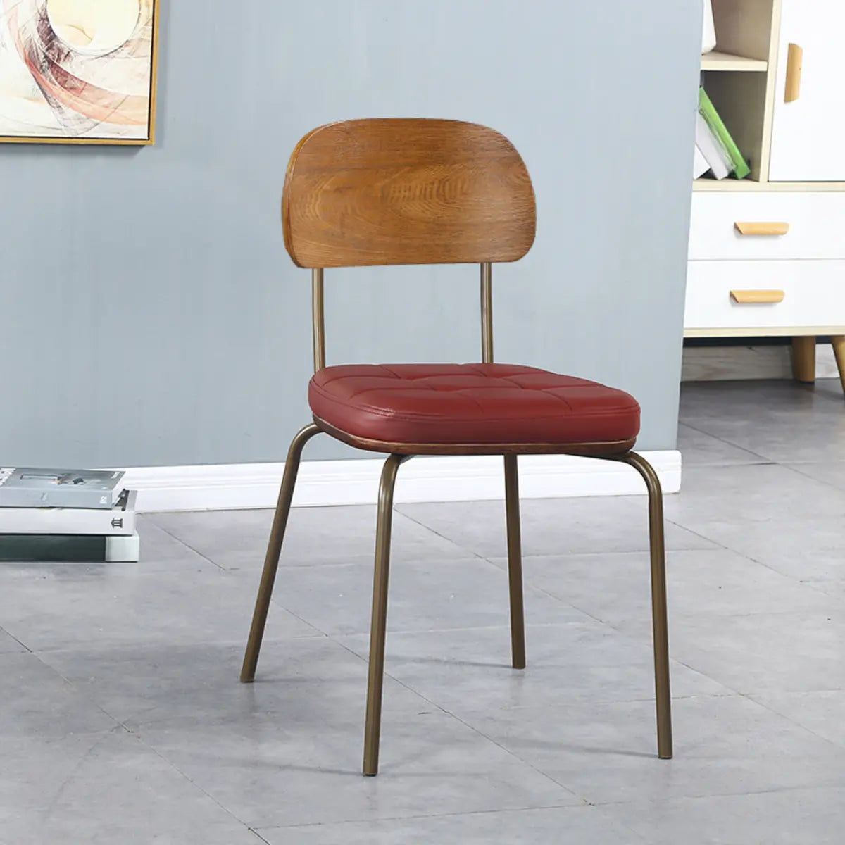 Open-Back Tufted Leather Metal Dining Chair