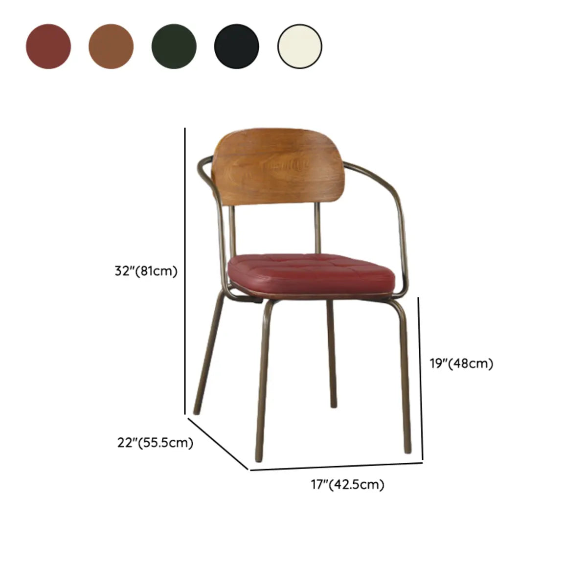 Open-Back Tufted Leather Metal Dining Chair