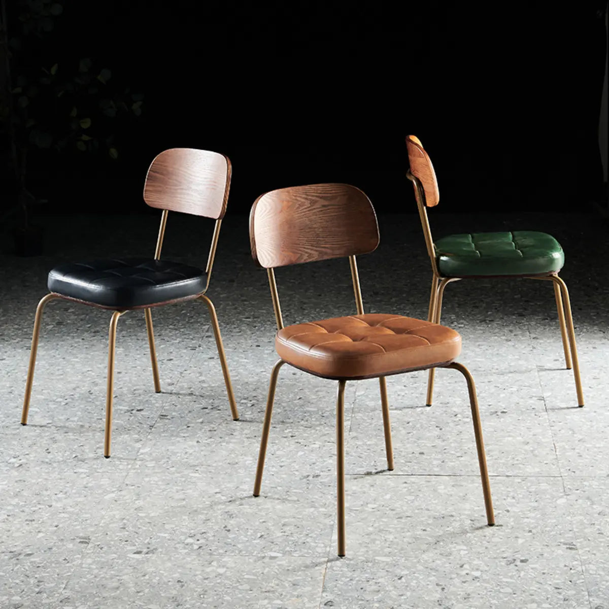 Open-Back Tufted Leather Metal Dining Chair — Black / With Arms