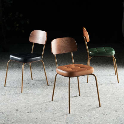Open-Back Tufted Leather Metal Dining Chair — Black / With Arms