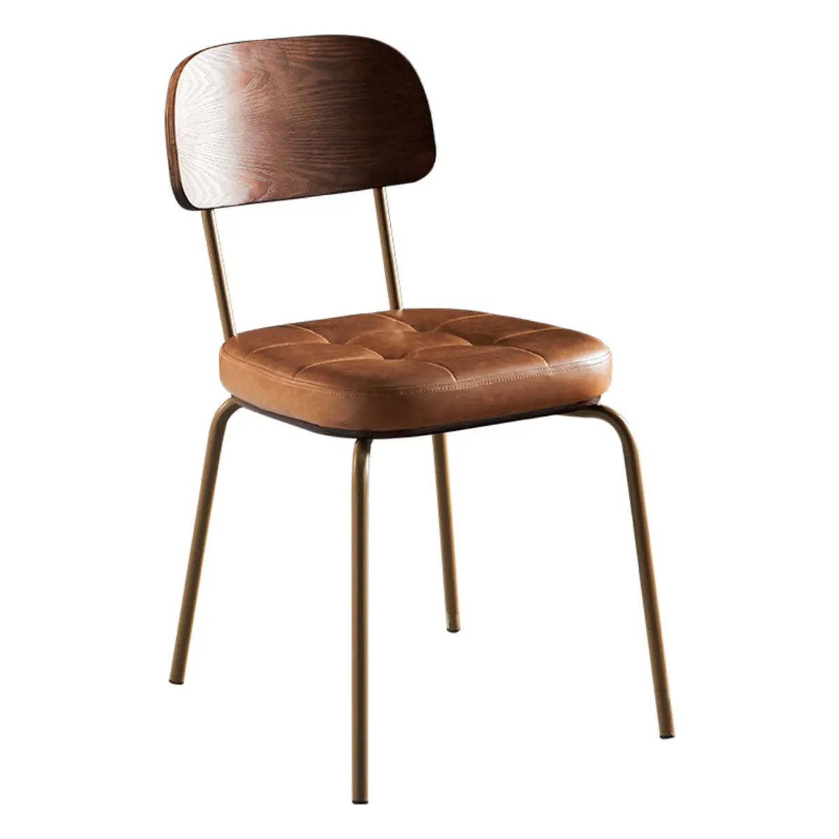 Open-Back Tufted Leather Metal Dining Chair — Brown / With Arms