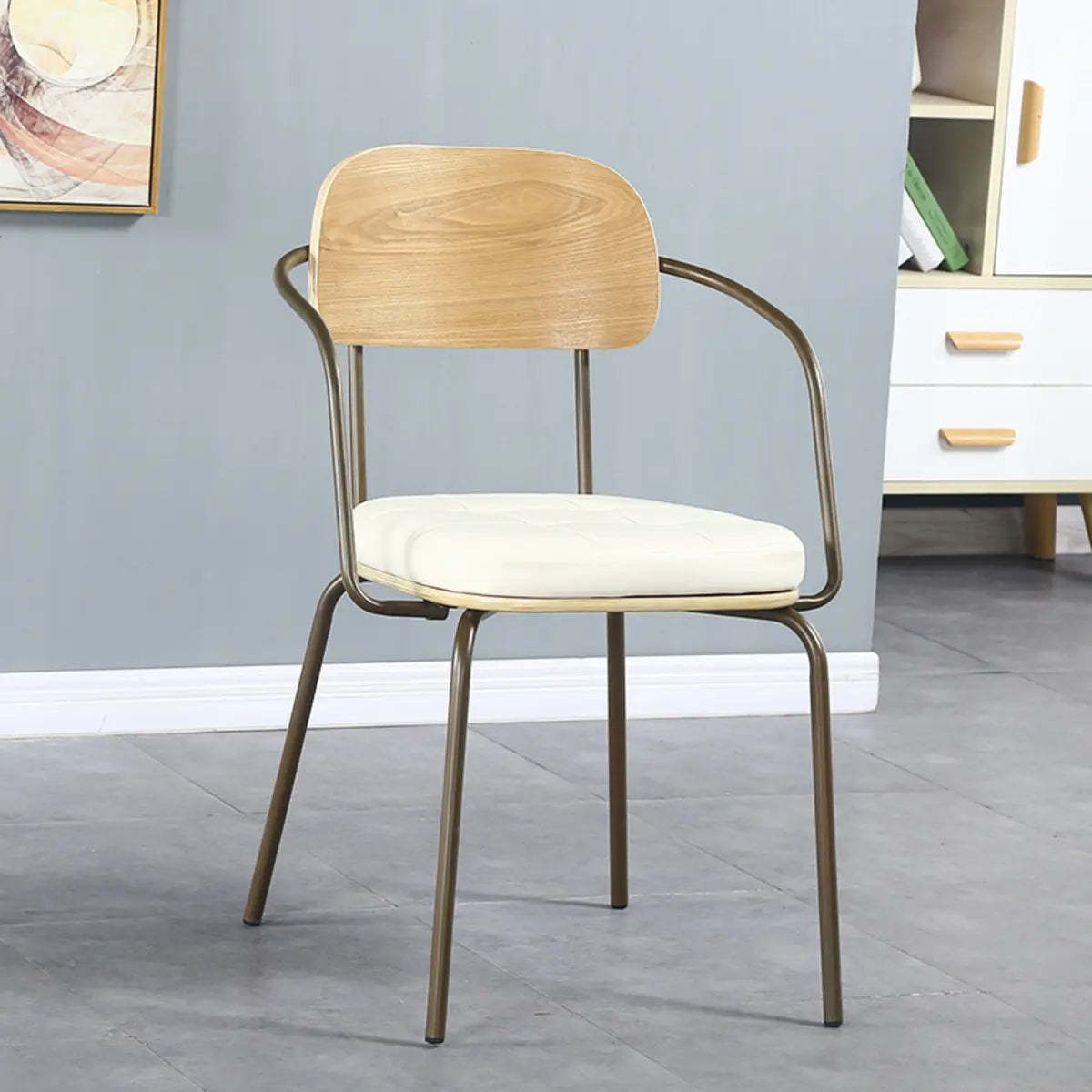 Open-Back Tufted Leather Metal Dining Chair — Burgundy / Armless