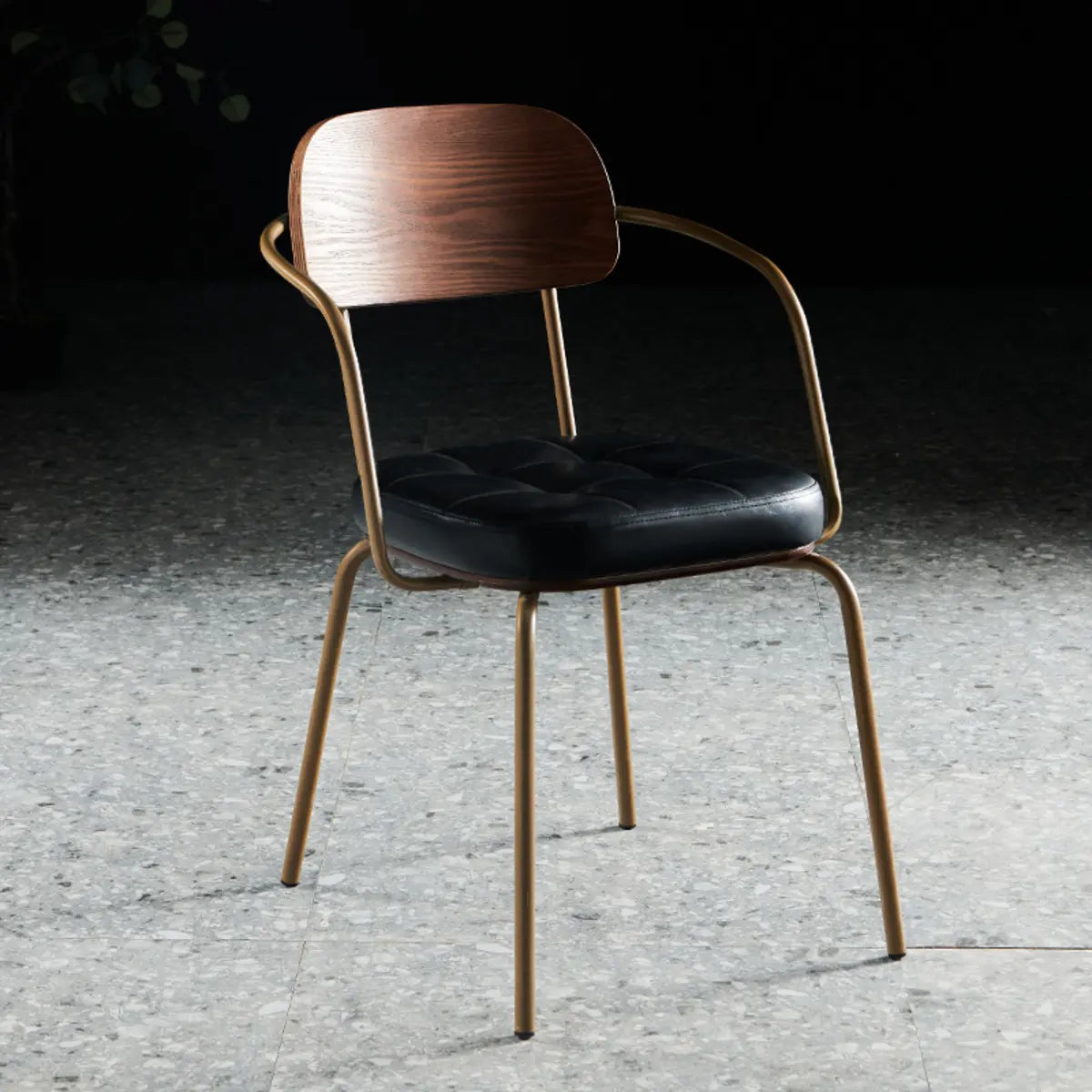 Open-Back Tufted Leather Metal Dining Chair — Burgundy / With Arms
