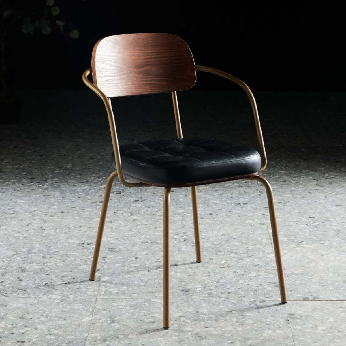 Open-Back Tufted Leather Metal Dining Chair — Burgundy / With Arms