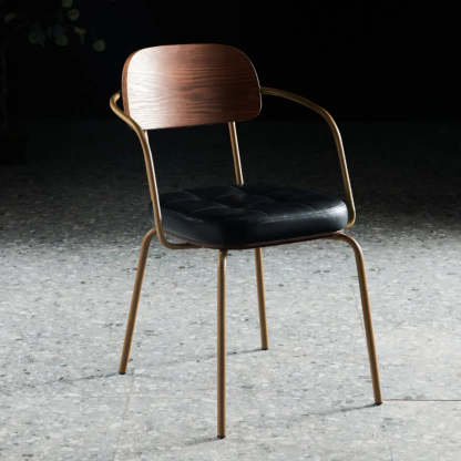 Open-Back Tufted Leather Metal Dining Chair — Burgundy / With Arms
