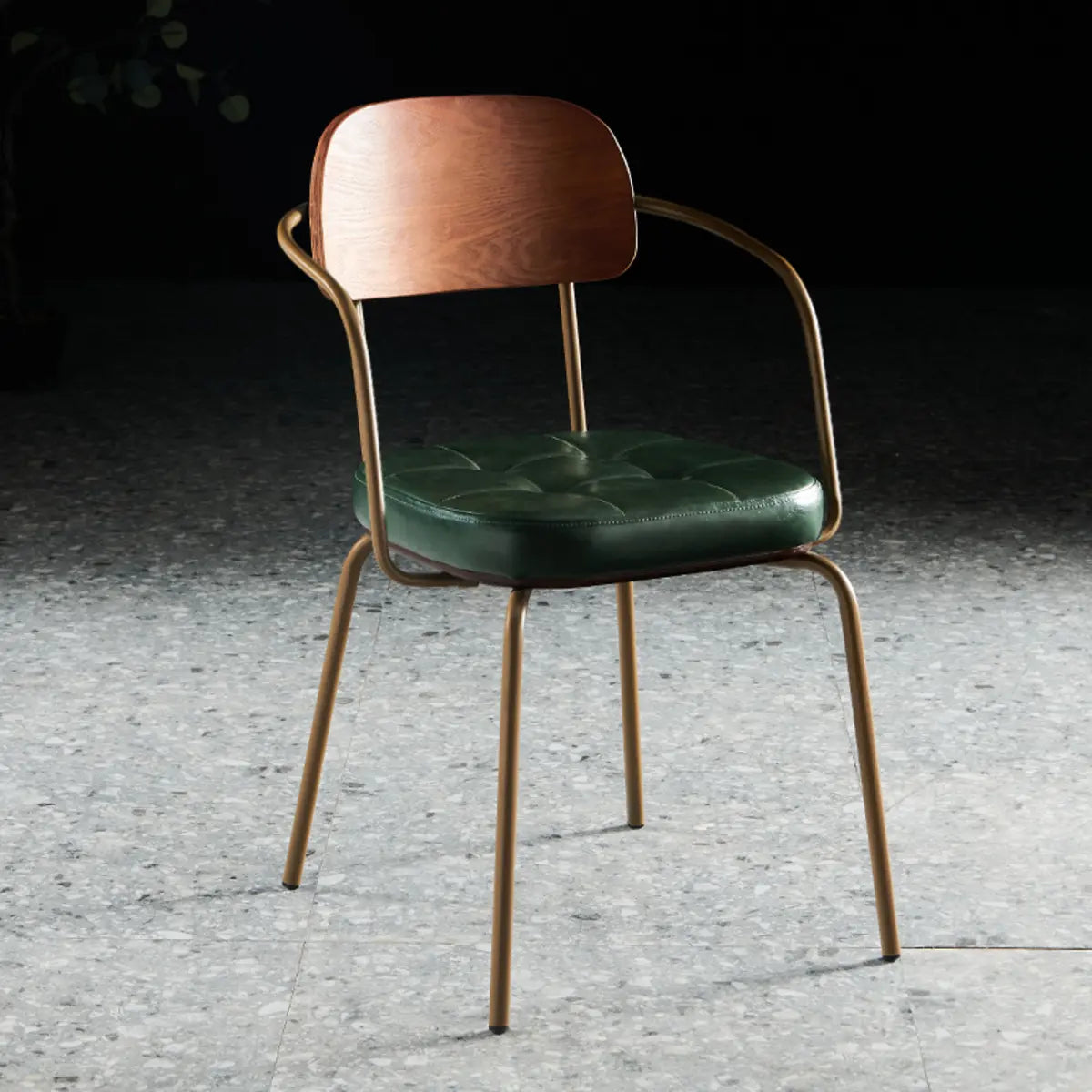 Open-Back Tufted Leather Metal Dining Chair — Green / Armless