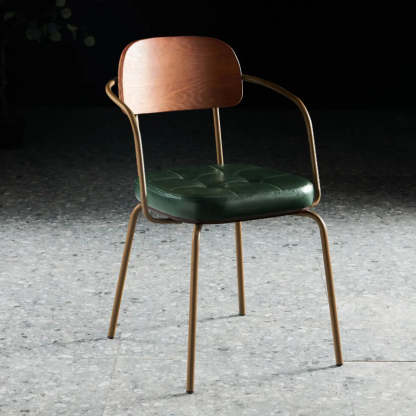 Open-Back Tufted Leather Metal Dining Chair — Green / Armless