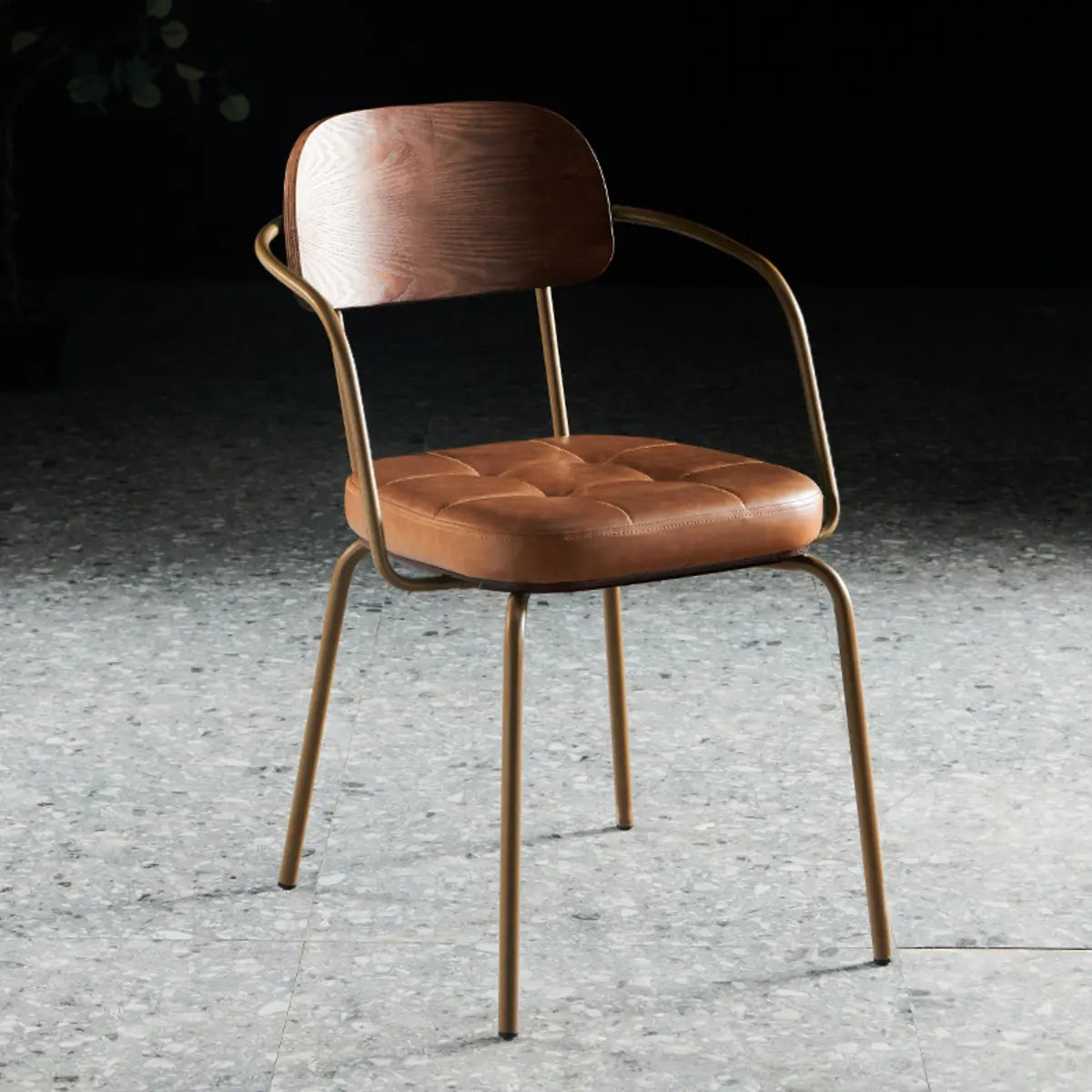 Open-Back Tufted Leather Metal Dining Chair — Green / With Arms