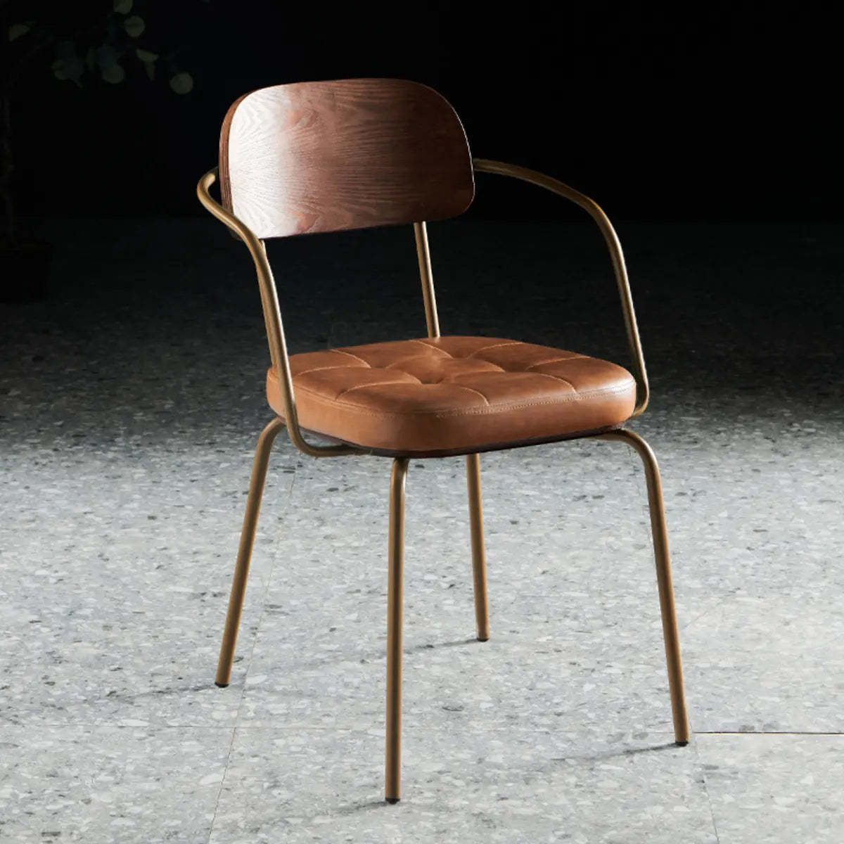 Open-Back Tufted Leather Metal Dining Chair — Green / With Arms