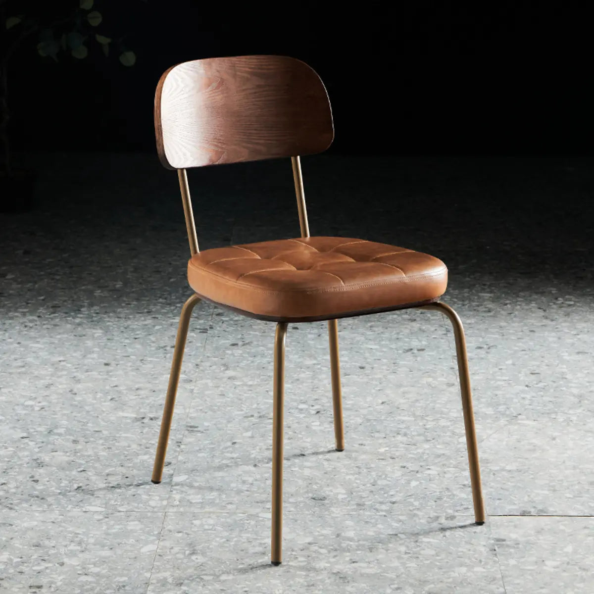 Open-Back Tufted Leather Metal Dining Chair — White / Armless