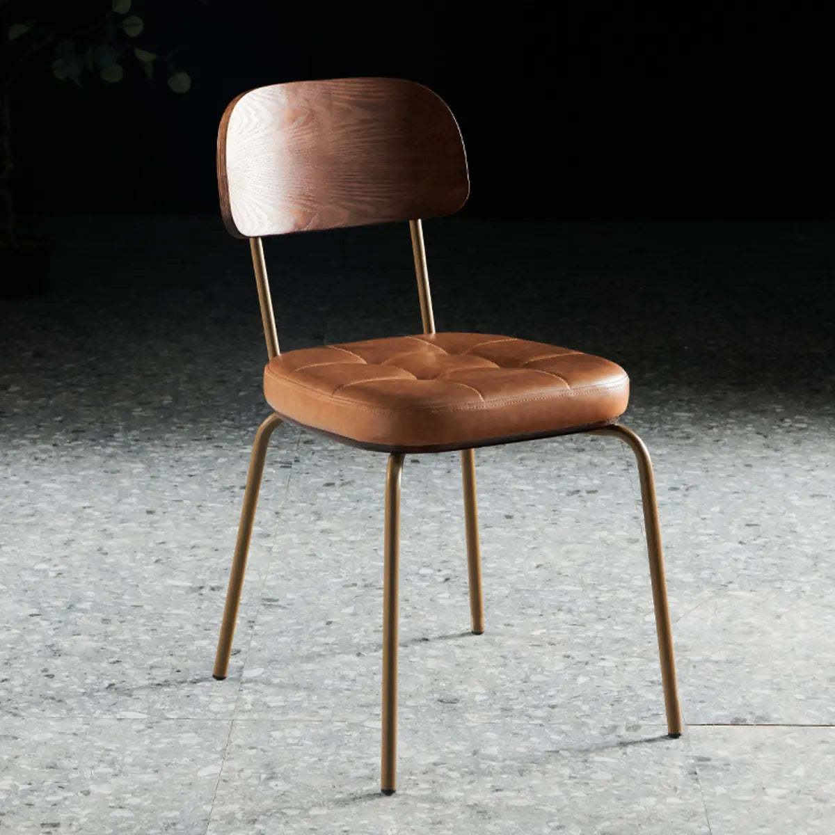 Open-Back Tufted Leather Metal Dining Chair — White / Armless