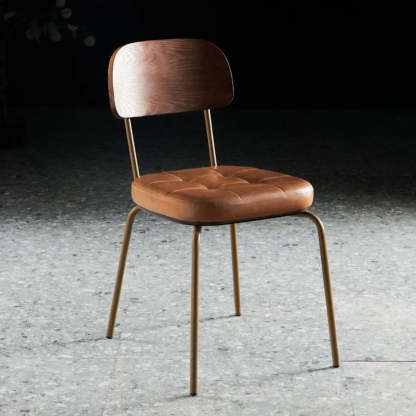 Open-Back Tufted Leather Metal Dining Chair — White / Armless