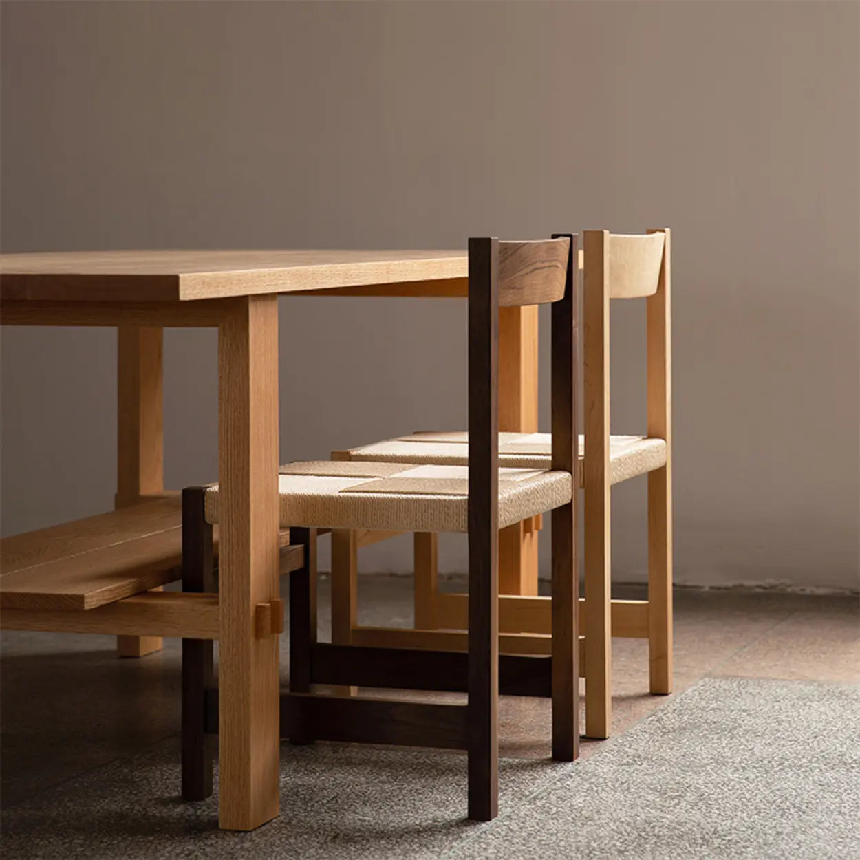 Open Braided Rope Rectangle Wood Dining Chair — Natural