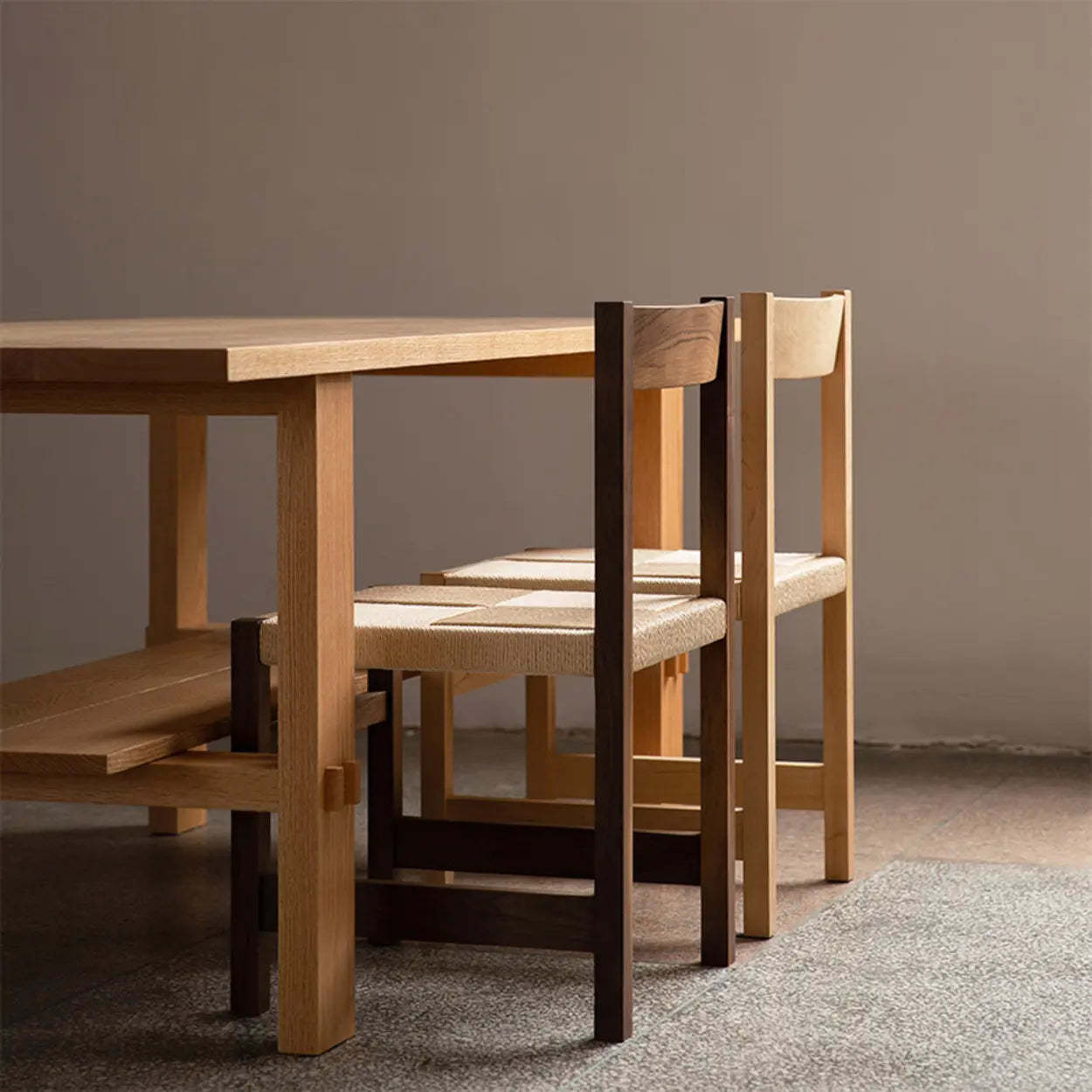 Open Braided Rope Rectangle Wood Dining Chair — Natural