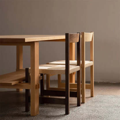 Open Braided Rope Rectangle Wood Dining Chair — Natural