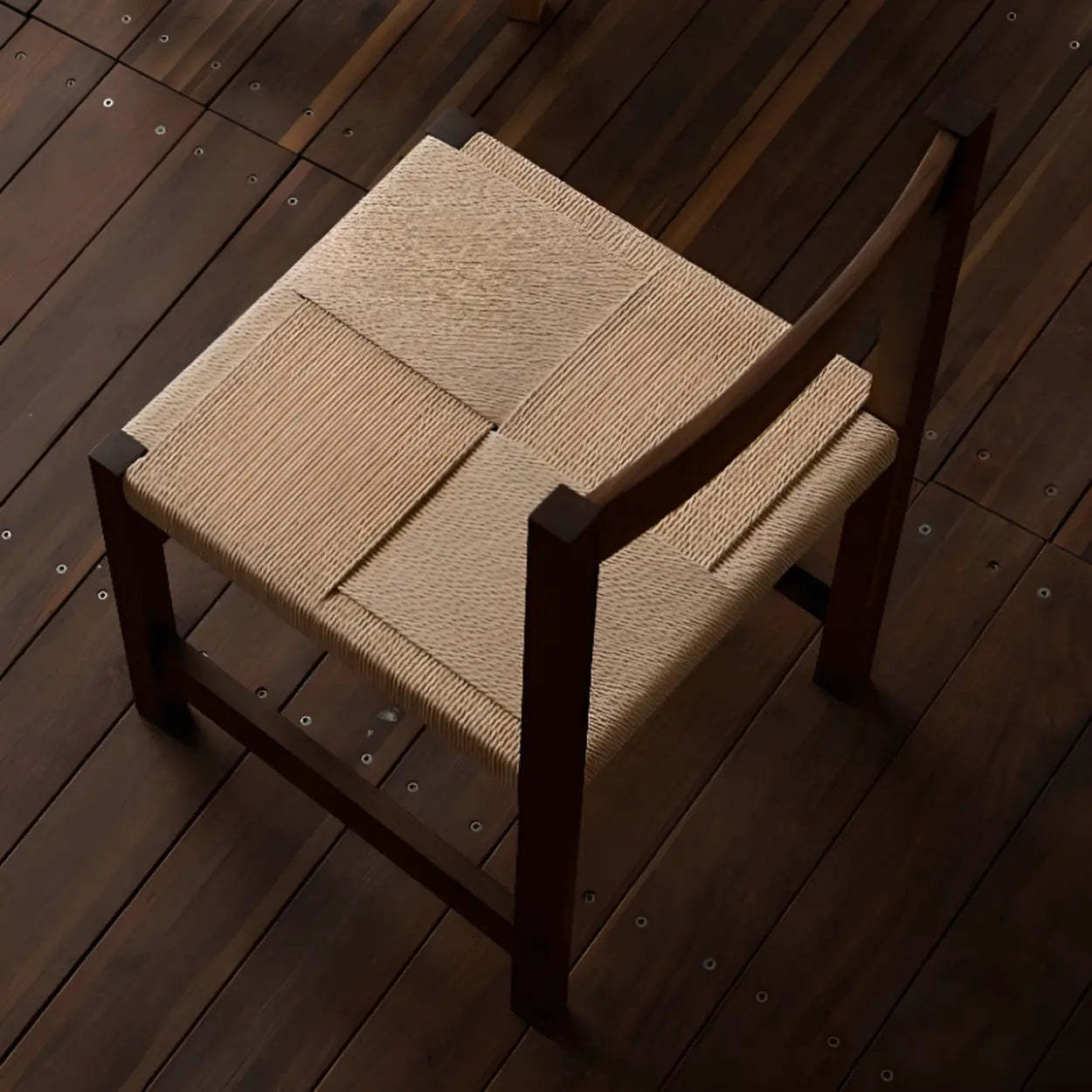Open Braided Rope Rectangle Wood Dining Chair