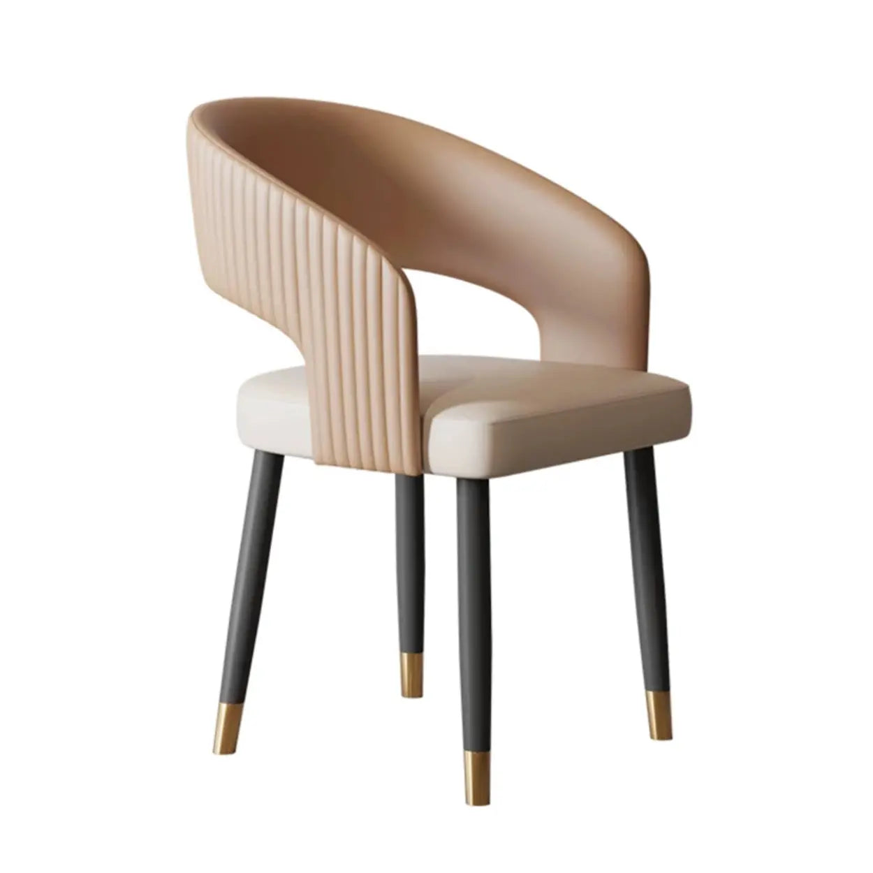 Curved Ribbed Leather Dining Chair — Blue