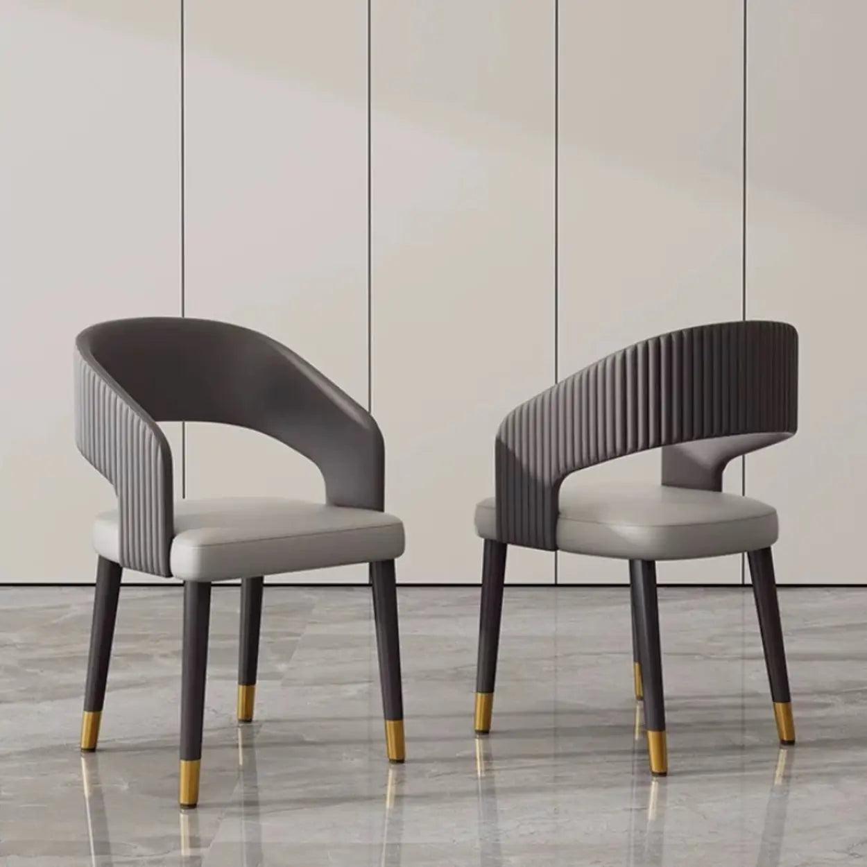 Curved Ribbed Leather Dining Chair