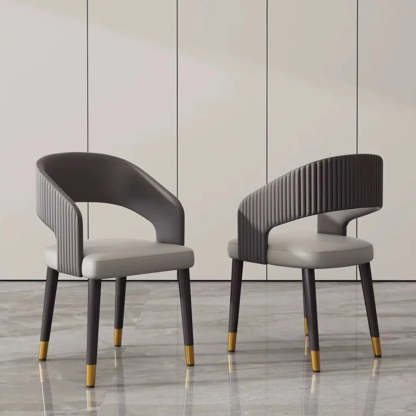 Curved Ribbed Leather Dining Chair