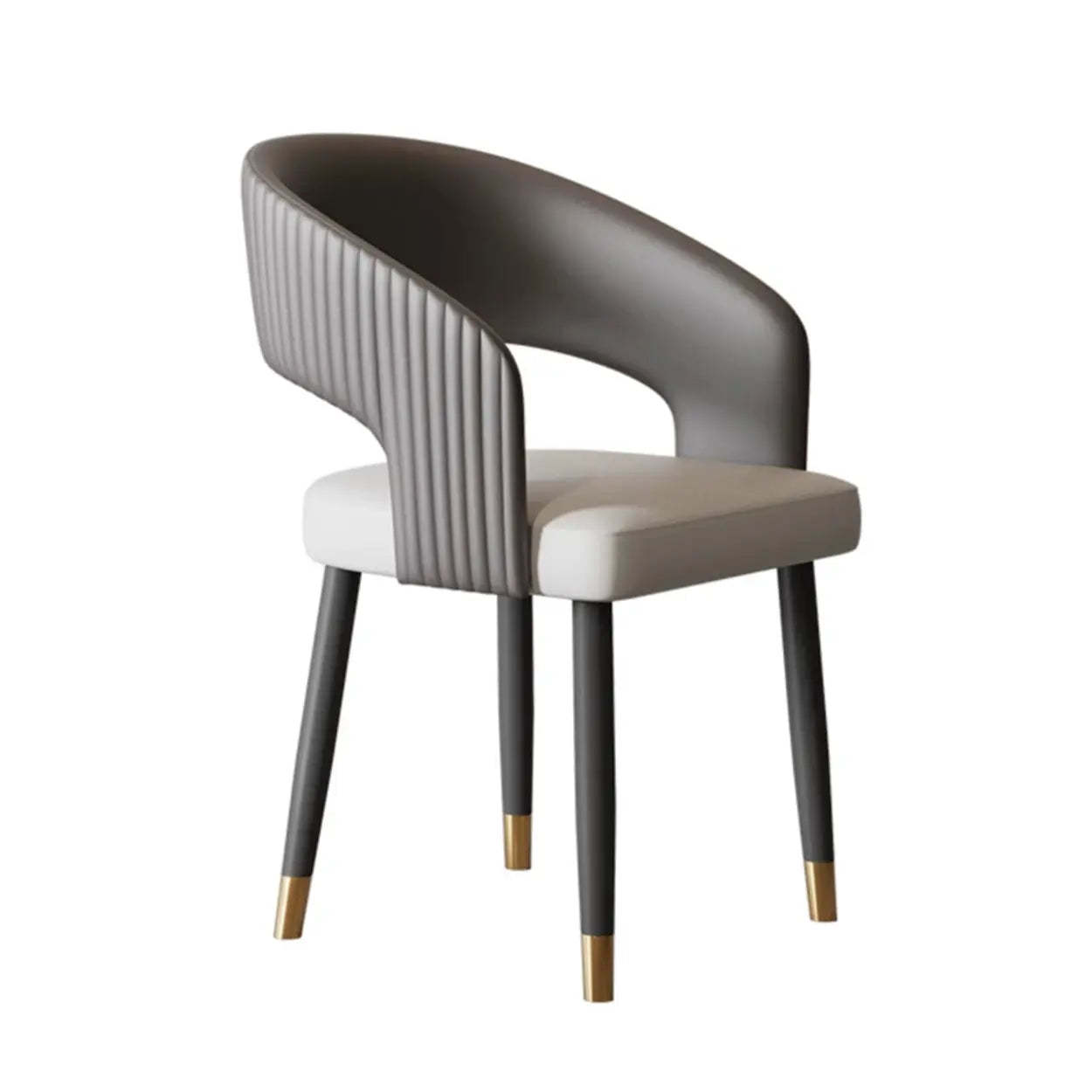 Curved Ribbed Leather Dining Chair