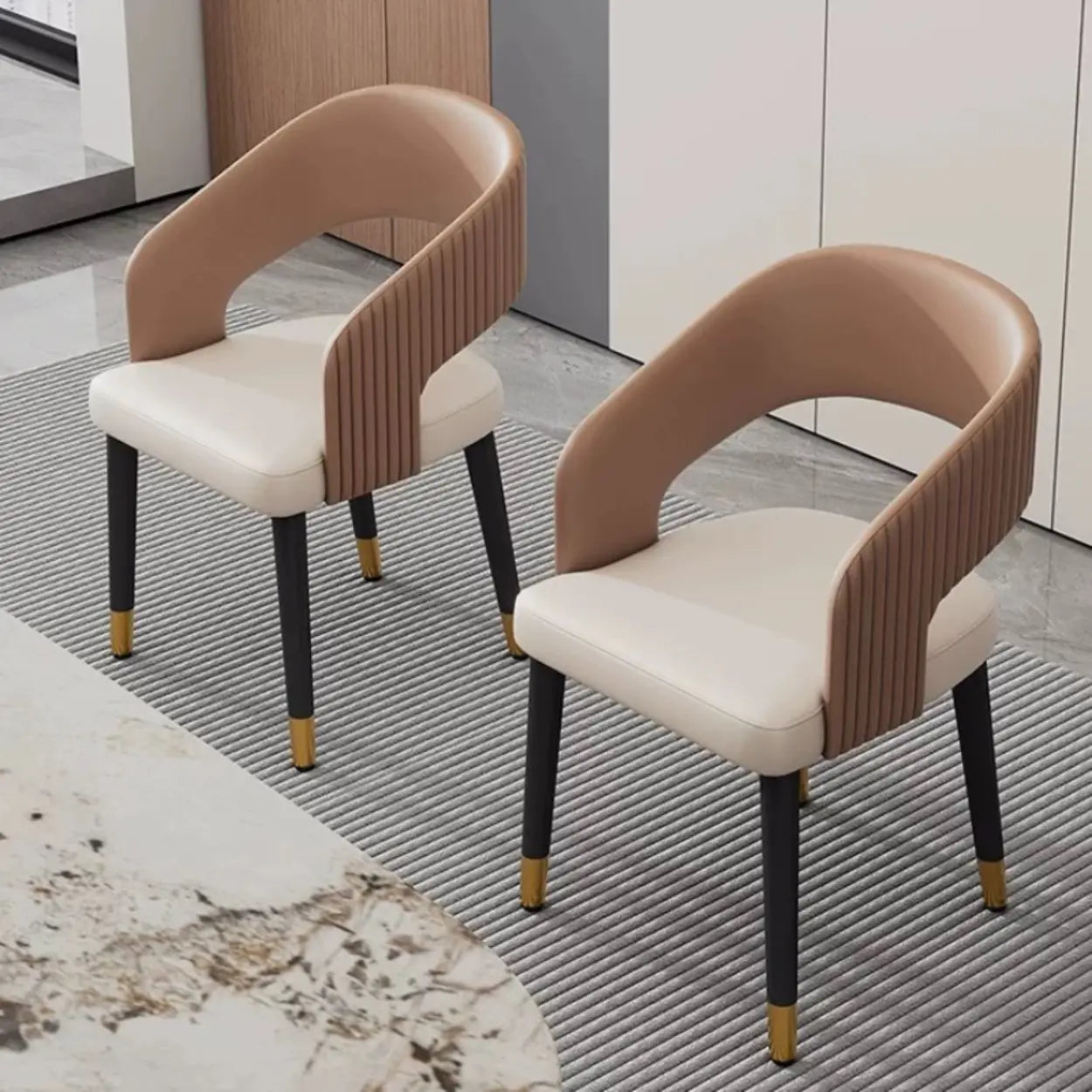 Curved Ribbed Leather Dining Chair