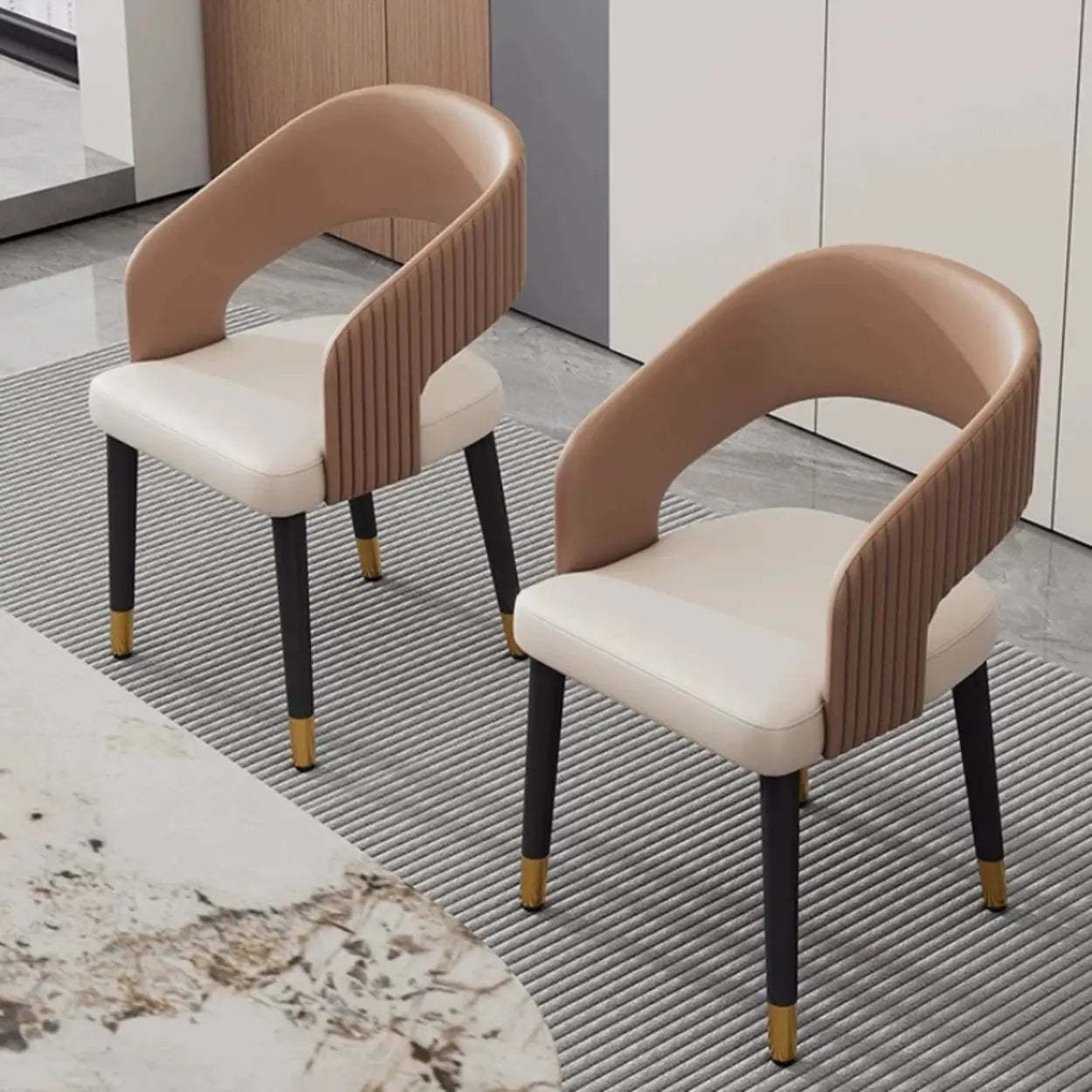 Curved Ribbed Leather Dining Chair