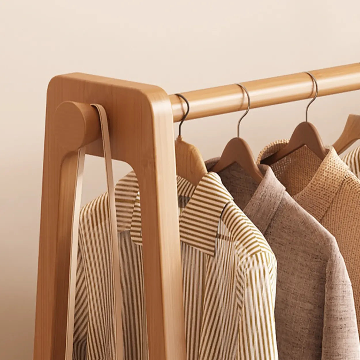 A-Frame Bamboo Coat Rack with Shelves — Wood Color / 2