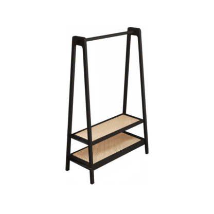 A-Frame Bamboo Coat Rack with Shelves — Walnut / 1