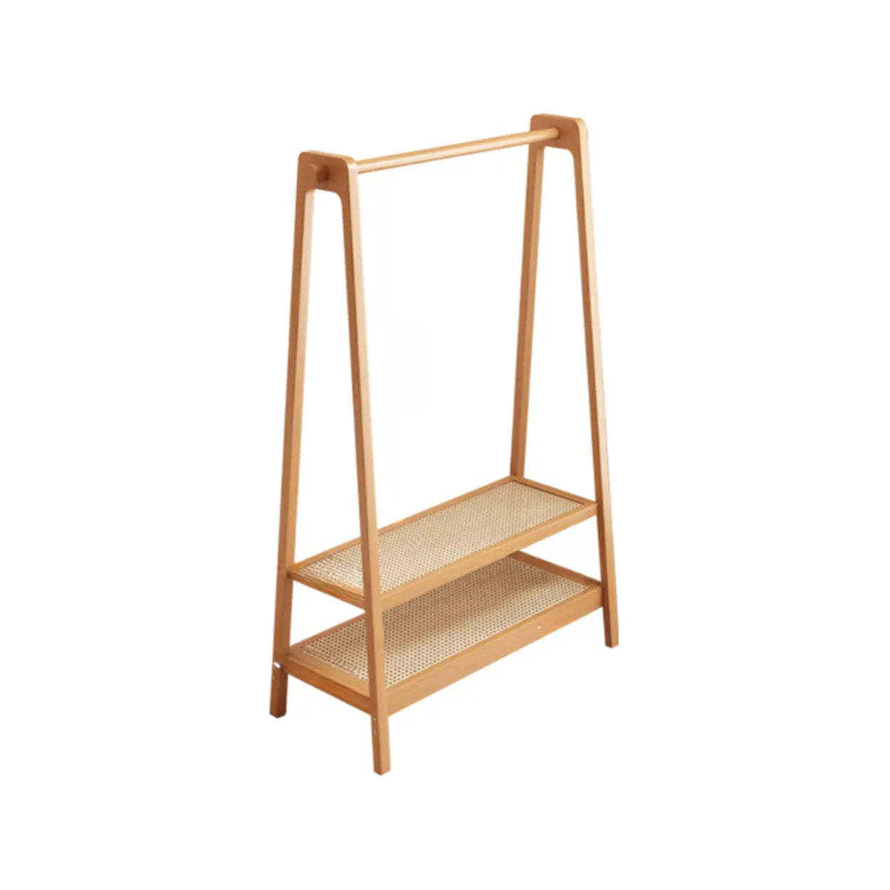 A-Frame Bamboo Coat Rack with Shelves — Wood Color / 1