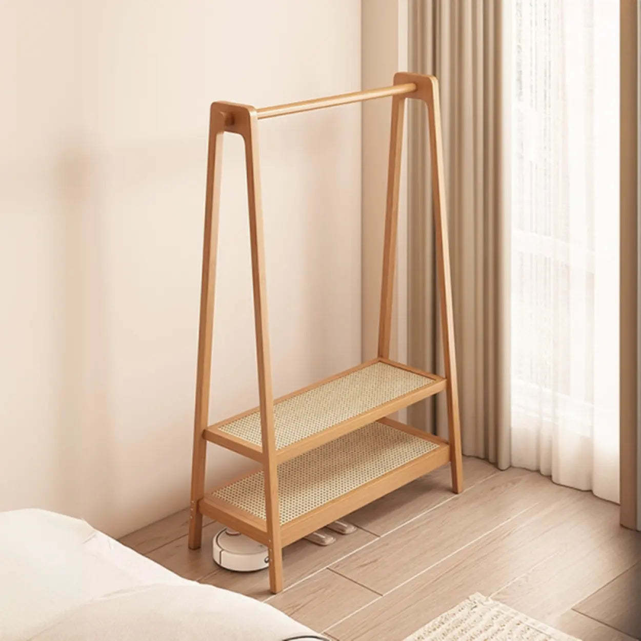 A-Frame Bamboo Coat Rack with Shelves — Wood Color / 2