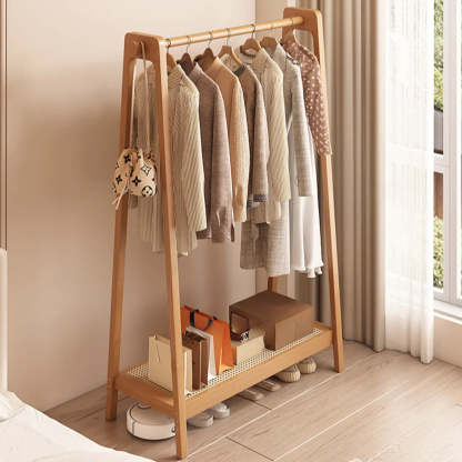 A-Frame Bamboo Coat Rack with Shelves — Walnut / 2
