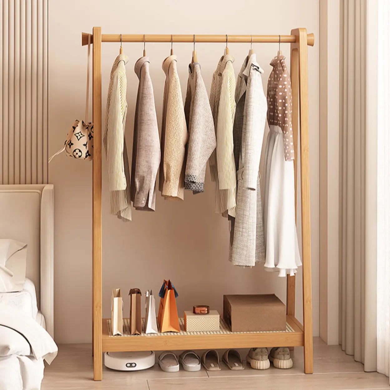 A-Frame Bamboo Coat Rack with Shelves — Black / 2