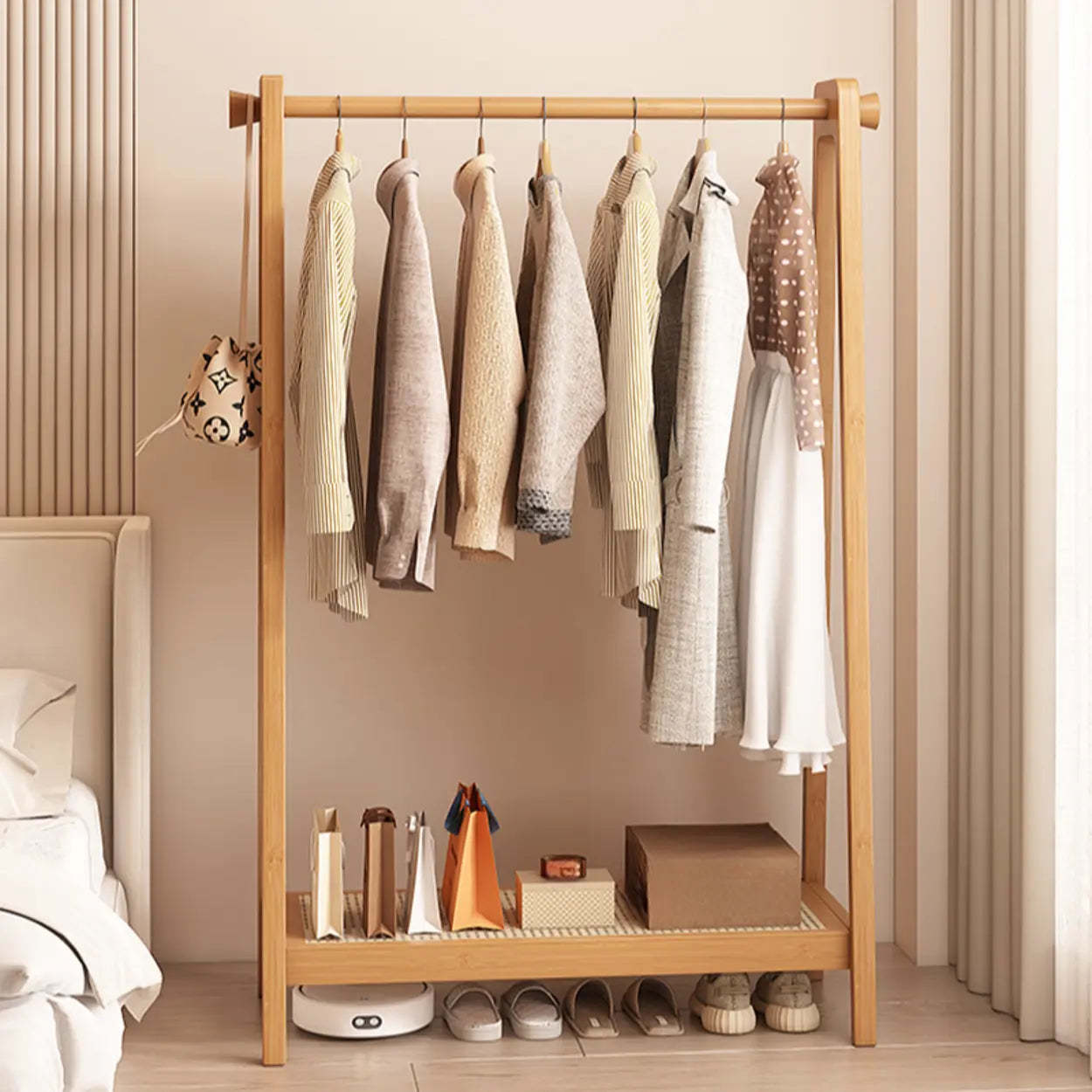A-Frame Bamboo Coat Rack with Shelves — Black / 2