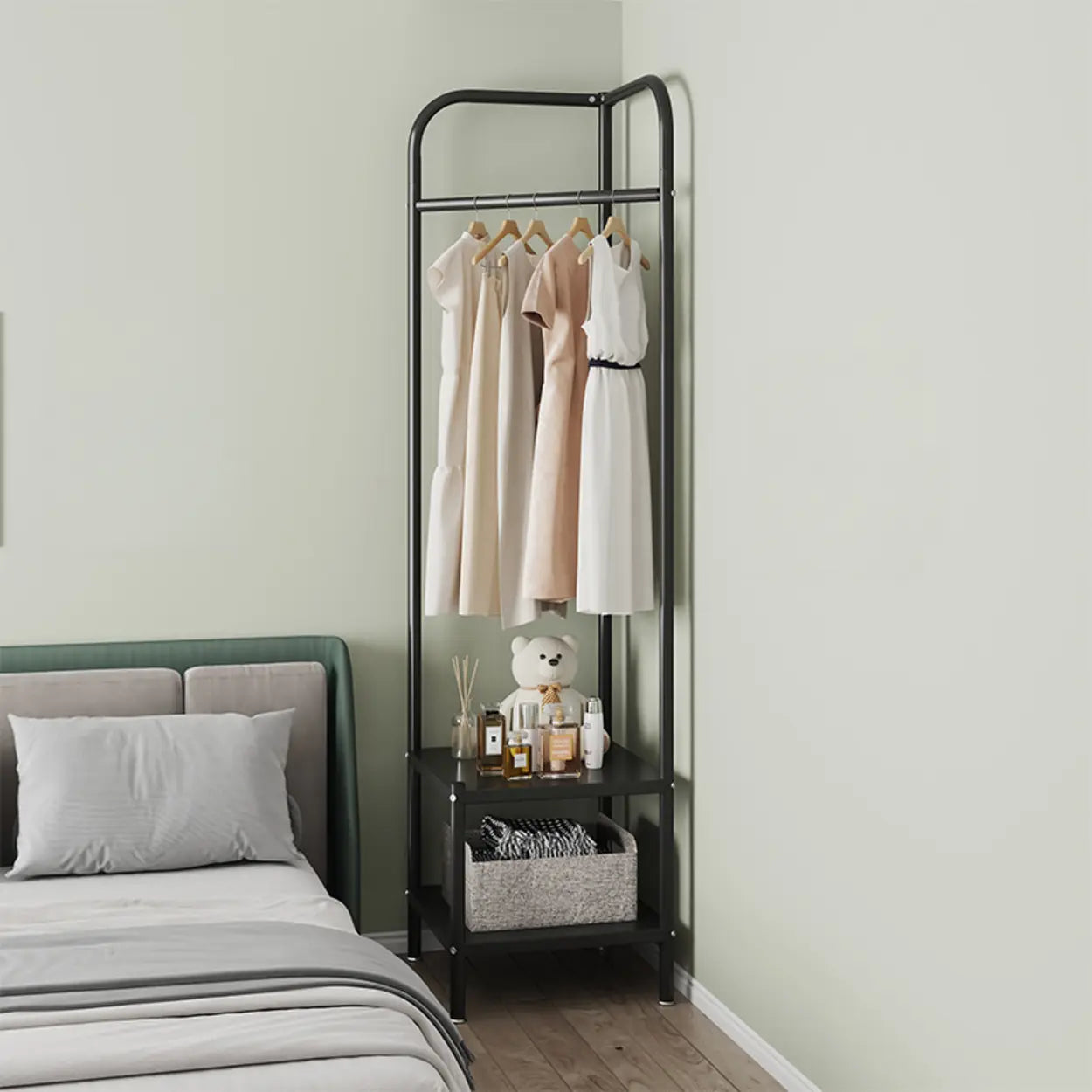Open Bedside Metal Hall Tree with Shelves