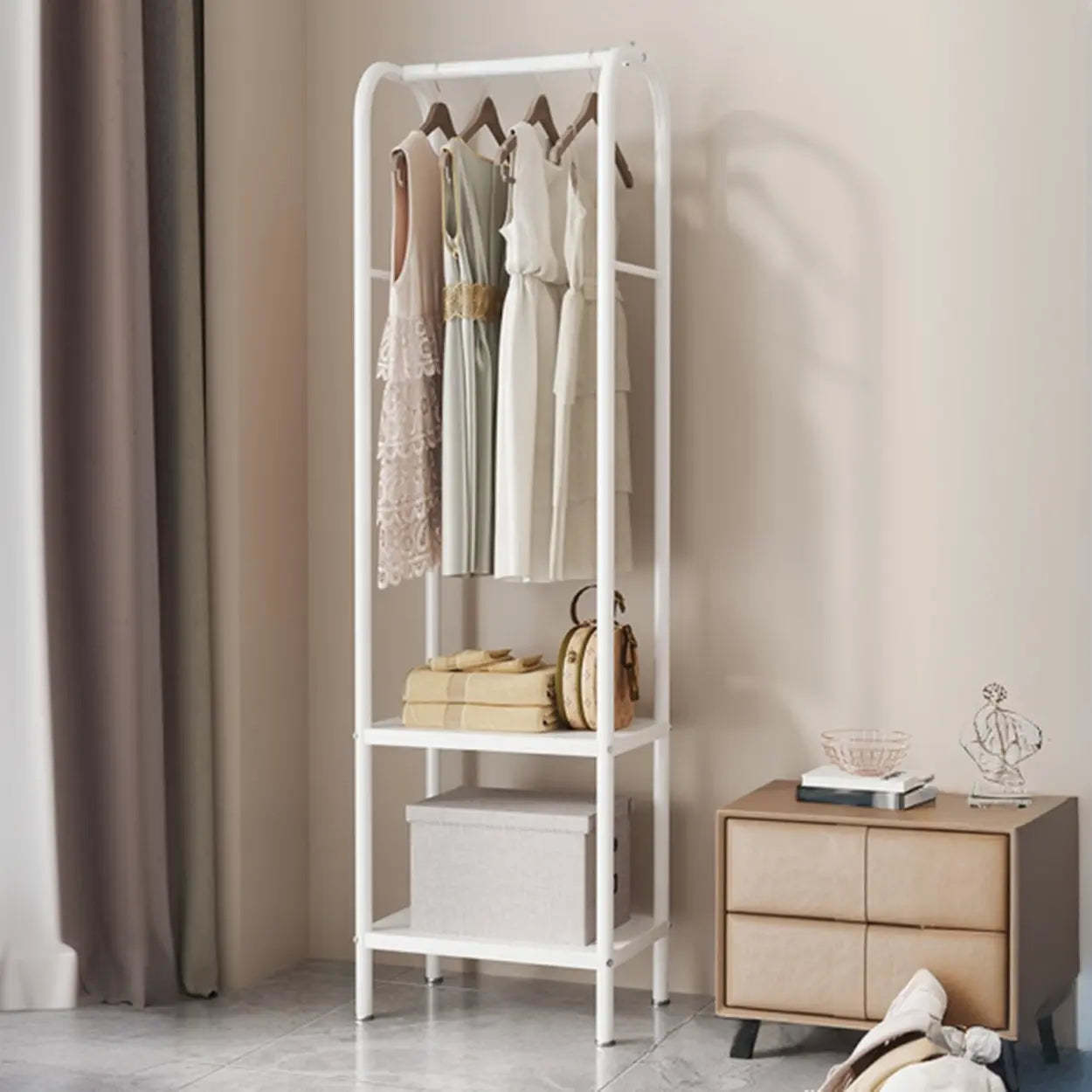 Open Bedside Metal Hall Tree with Shelves
