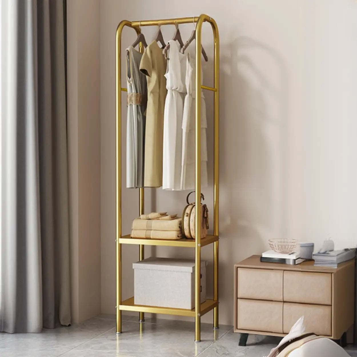 Open Bedside Metal Hall Tree with Shelves