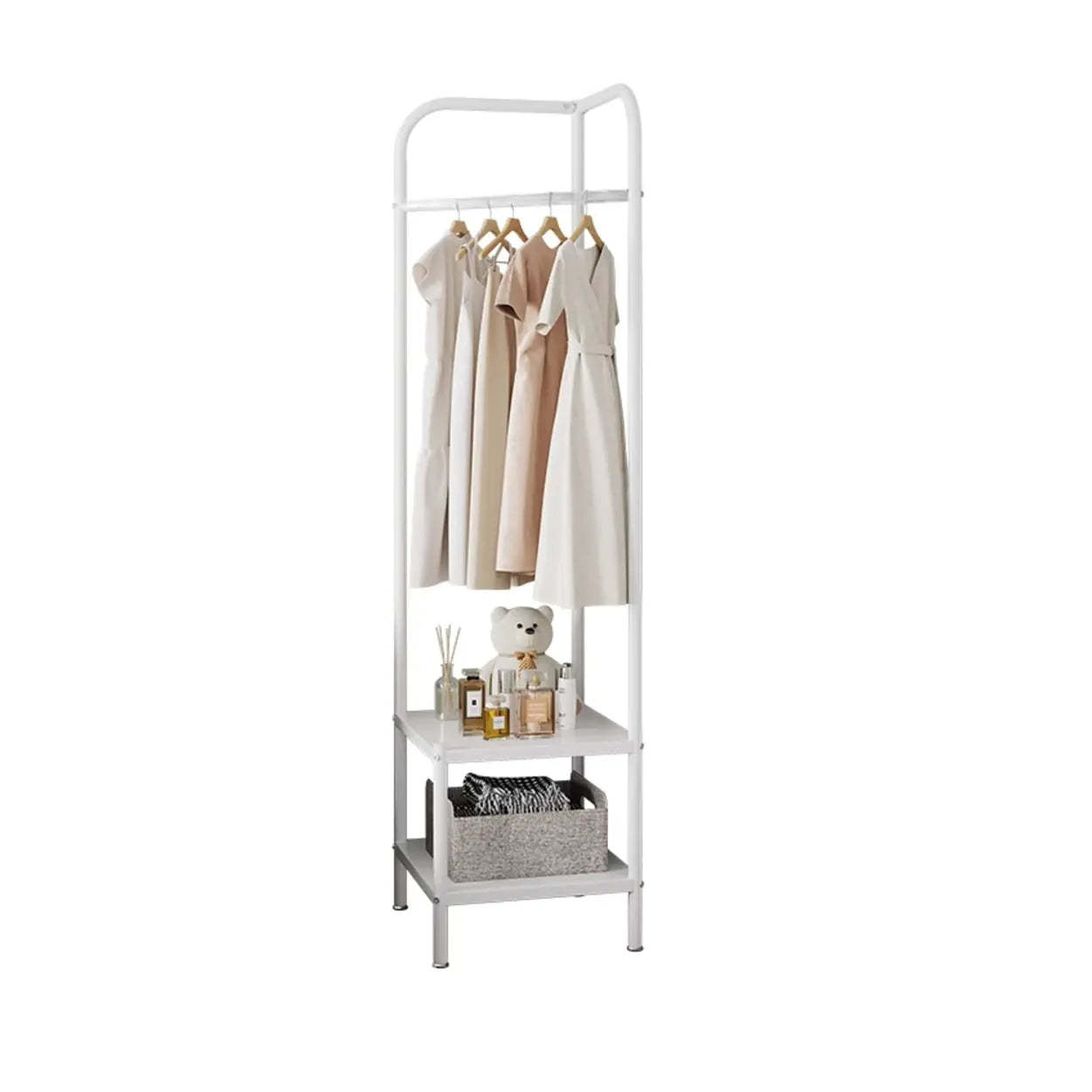 Open Bedside Metal Hall Tree with Shelves