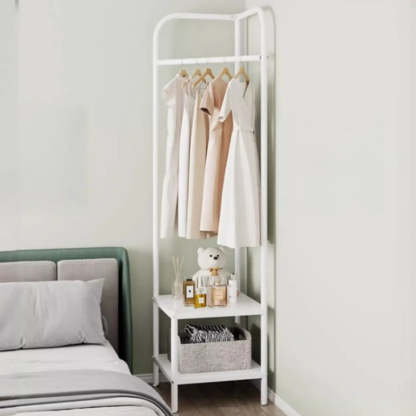 Open Bedside Metal Hall Tree with Shelves — Black