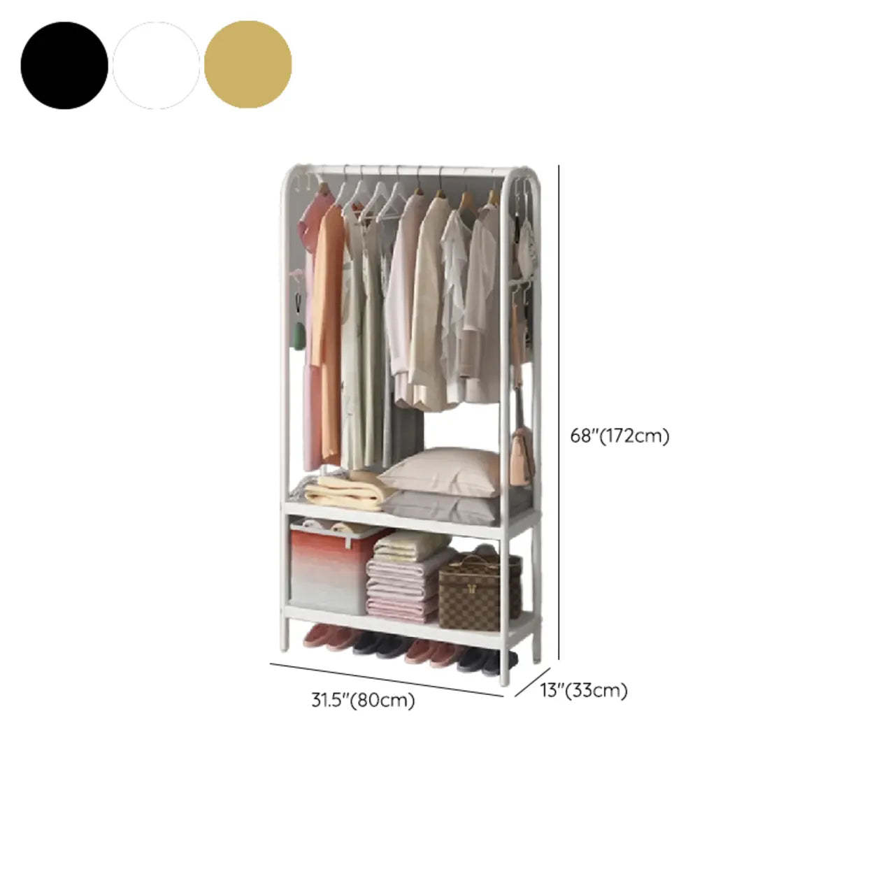 Open Bedside Metal Hall Tree with Shelves