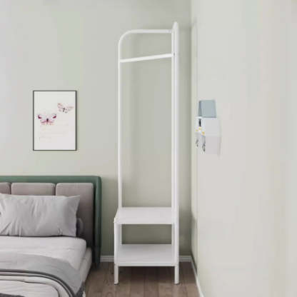 Open Bedside Metal Hall Tree with Shelves — Black