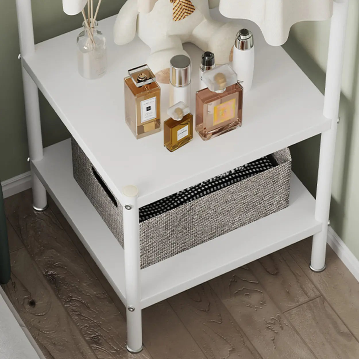 Open Bedside Metal Hall Tree with Shelves — Gold