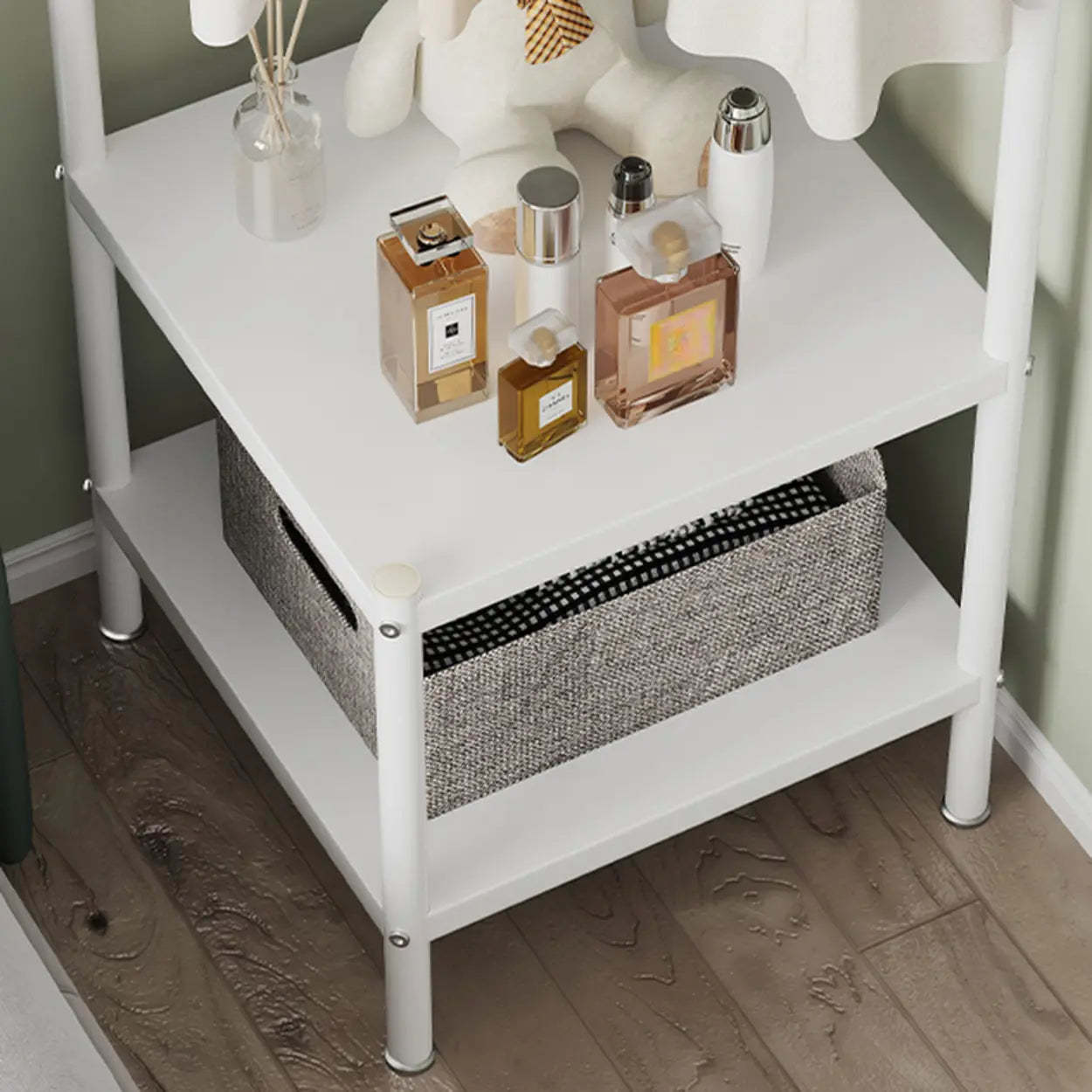 Open Bedside Metal Hall Tree with Shelves — Gold