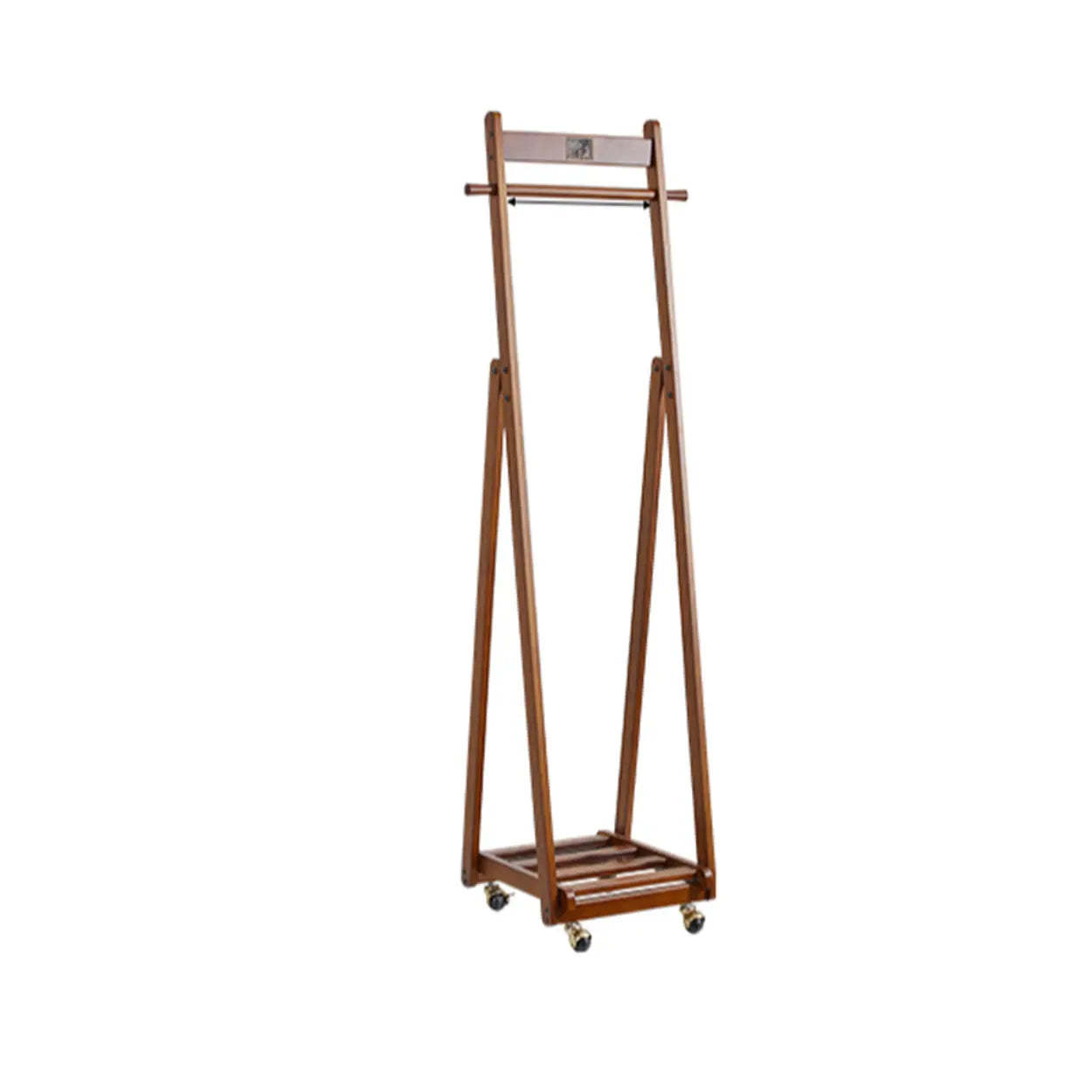 Brown A-Frame Wood Hall Tree with Basket