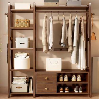 Brown Wood Coat Rack with Shelves and Drawers — Ivory / 2