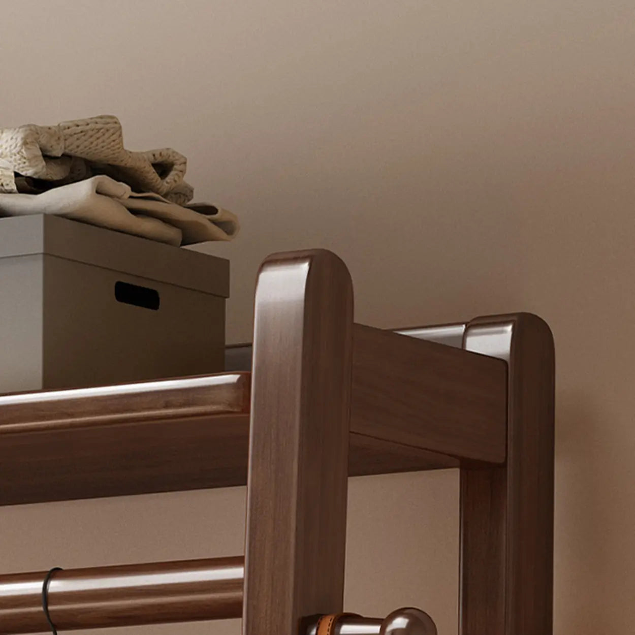 Brown Wood Coat Rack with Shelves and Drawers