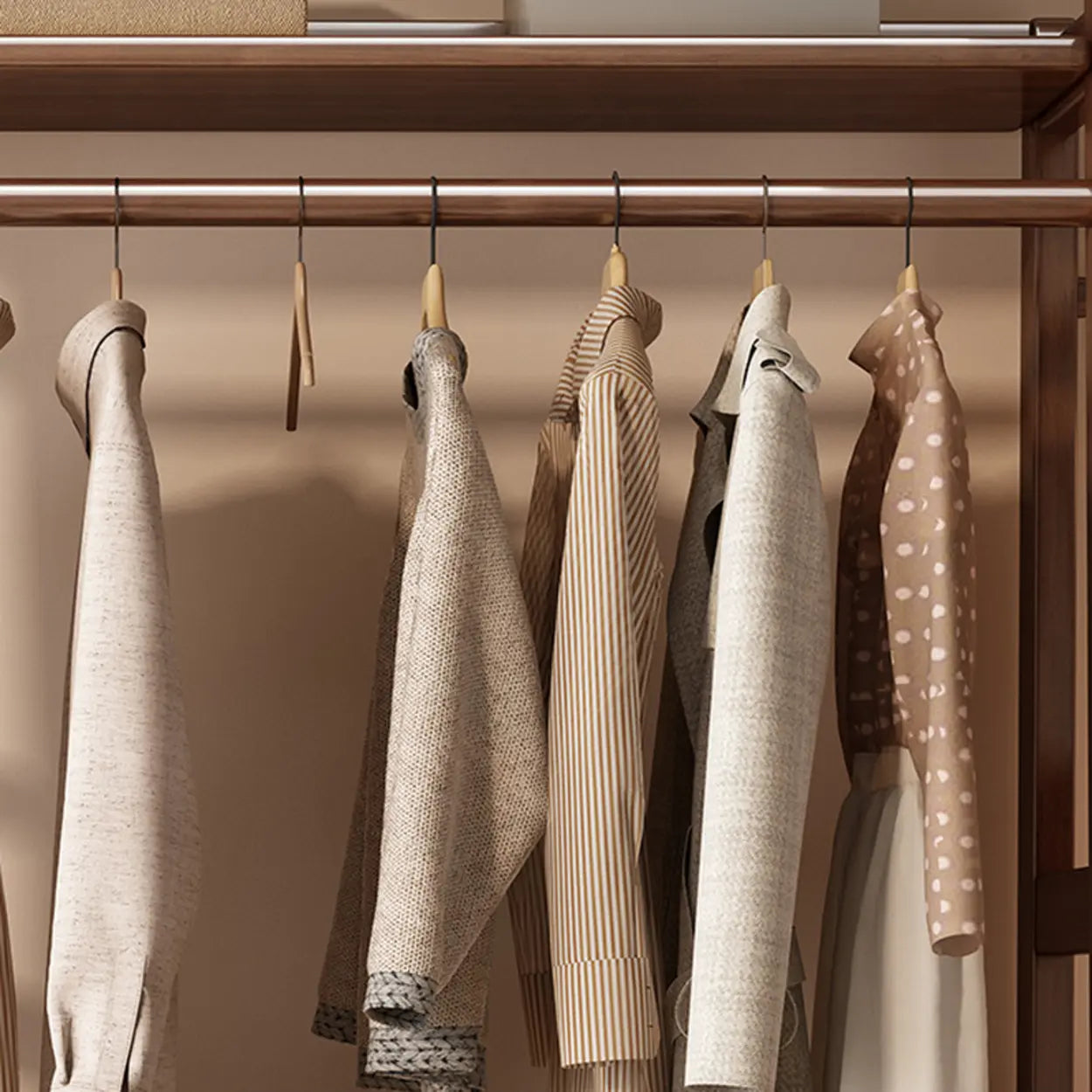 Brown Wood Coat Rack with Shelves and Drawers